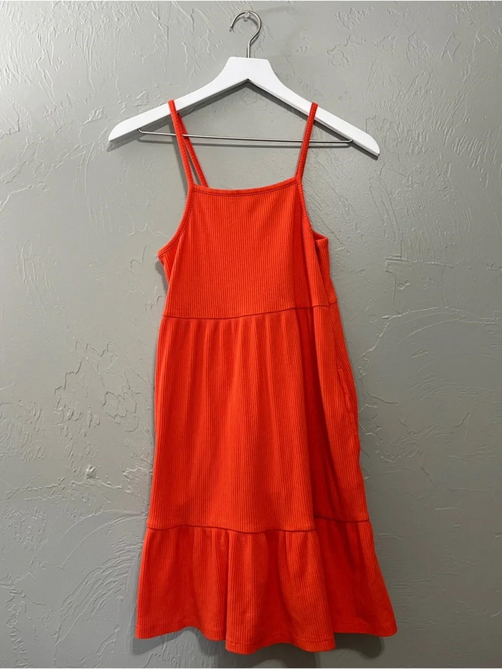 Old Navy‎ Orange Ribbed Tank Dress Ruffle Hem Girls large sundress